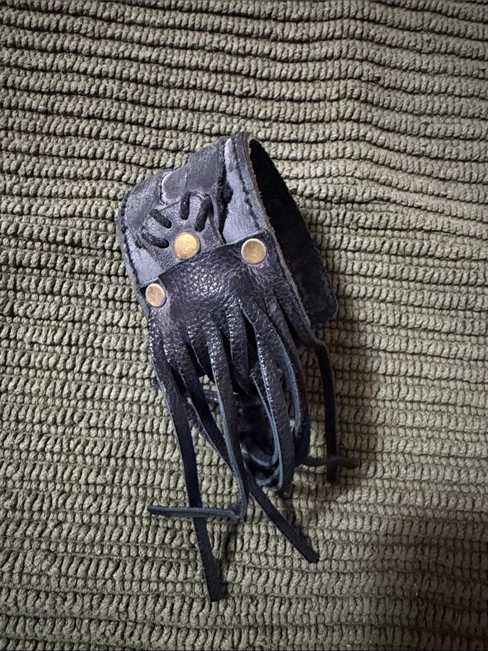 Black Leather Fringe Wrist Cuff Bracelet